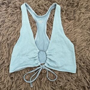 light blue sleeveless crop top
